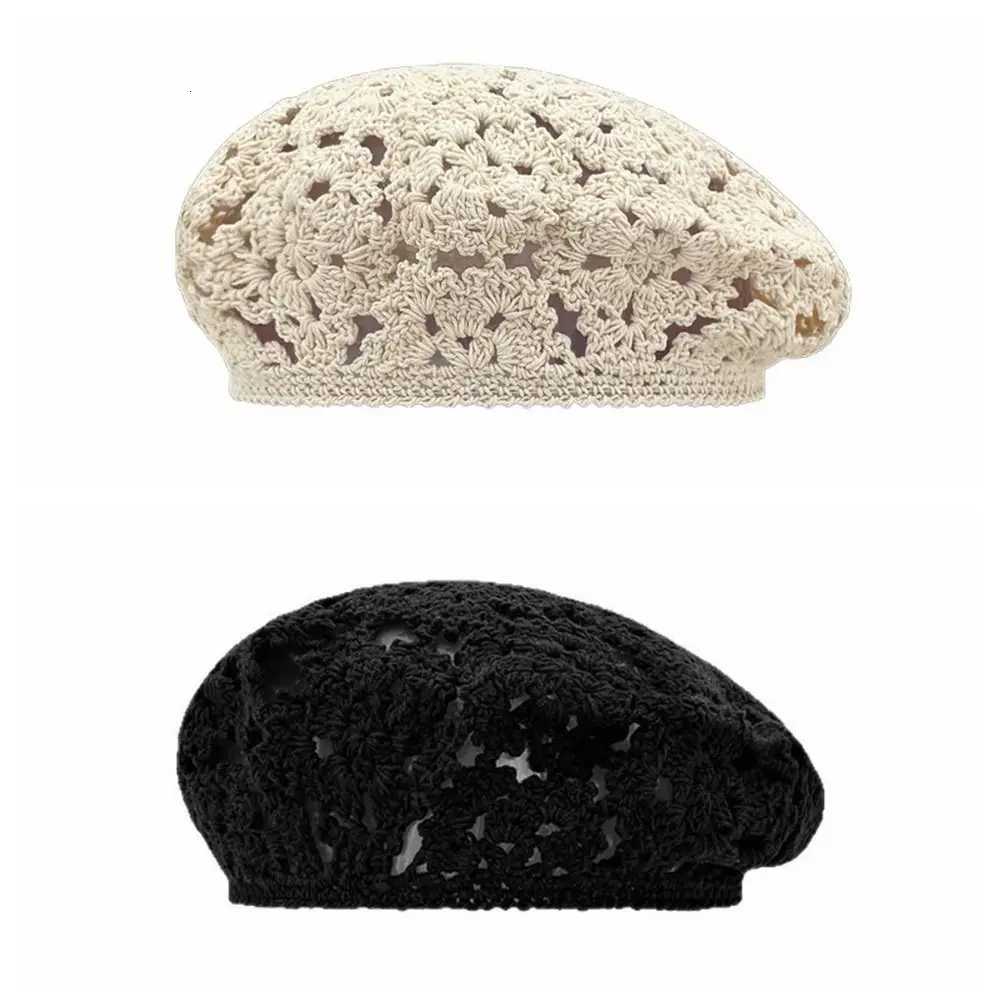 Brimless Breathable Flower Hat Japanese Style Thin Hollowed Out Beret All-match Headgear Crochet Knitted Cap Women H260312 - view 6