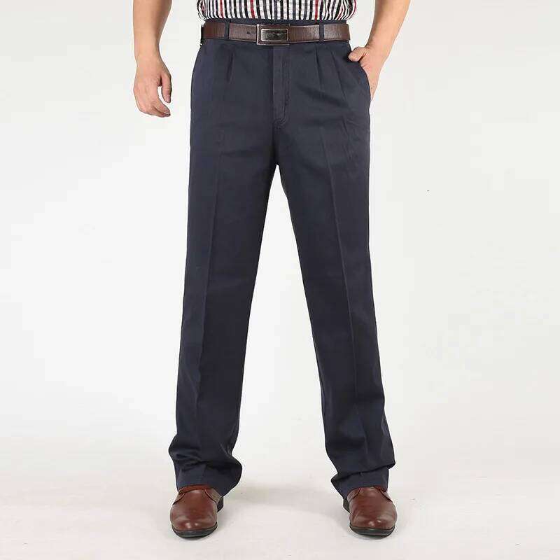 Men's Casual Trousers Men Pants Male Brand Solid Color High Waist Loose Pure Cotton Double Pleat Wrinkle Pant YGSHA65