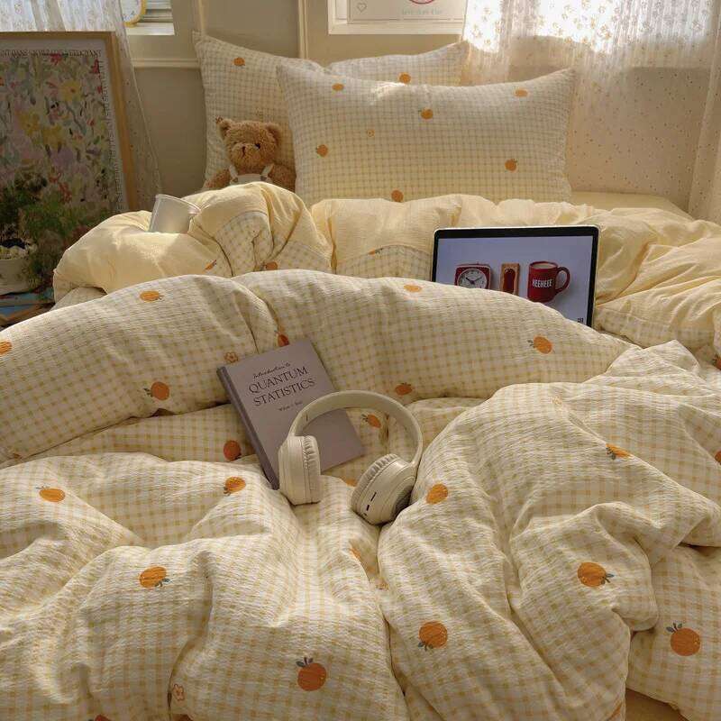 Linen Duvet All-cotton Four-piece Ins Fresh and Cute Girl Pure Cotton Bed Cover Three-piece Set H260312