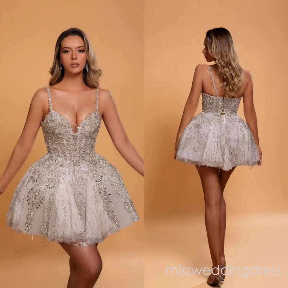 Luxury Cocktail Dresses Rhinestone Mini Evening Prom Gowns Spaghetti Strap Beading Tassel Customized Sleeveless Graduation Ball Club Party Dress