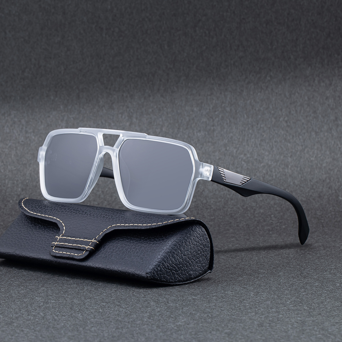 2026 New Fashion Square Frame Polarized Personality Retro Double Bridge Sun Protection Sunglasses Men's