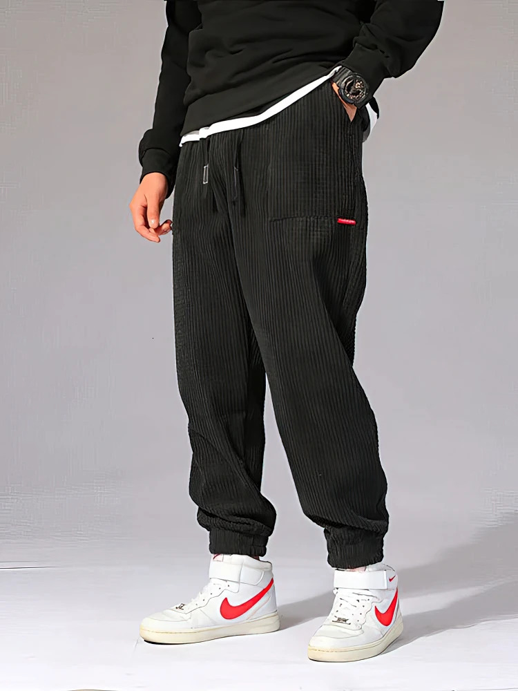 Autumn Winter Warm Motorcycle Jogger Corduroy Pants Men Tech Fleece Sweatpants Casual Harem Pants Male Sport Thermal Trousers 260311
