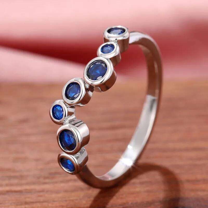 Huitan Elegant Blue Cubic Zirconia Thin Rings for Women Fancy Wedding Party Finger Accessories High Quality Silver Color Jewelry H260312