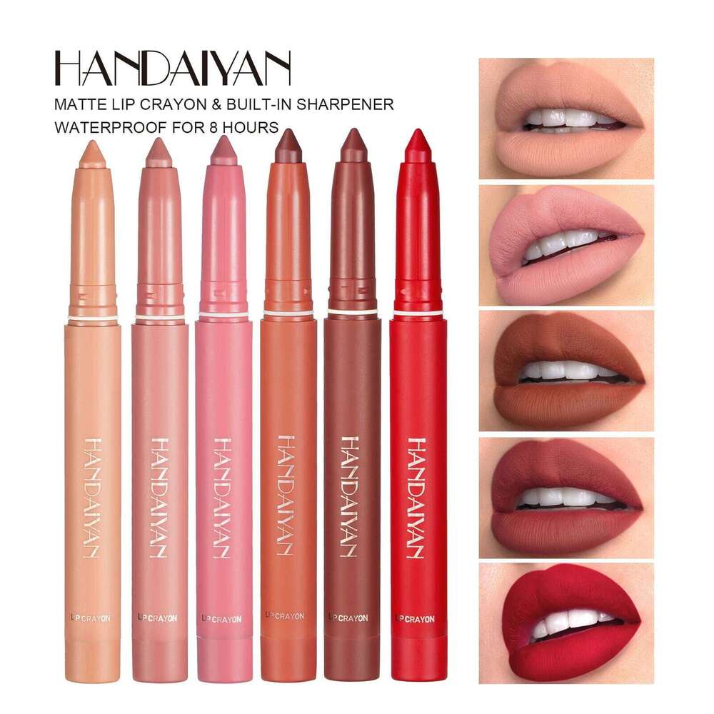 HANDAIYAN fadeless non staining cup matte lipstick pen lip rotatable lipliner with pencil sharpener W260311