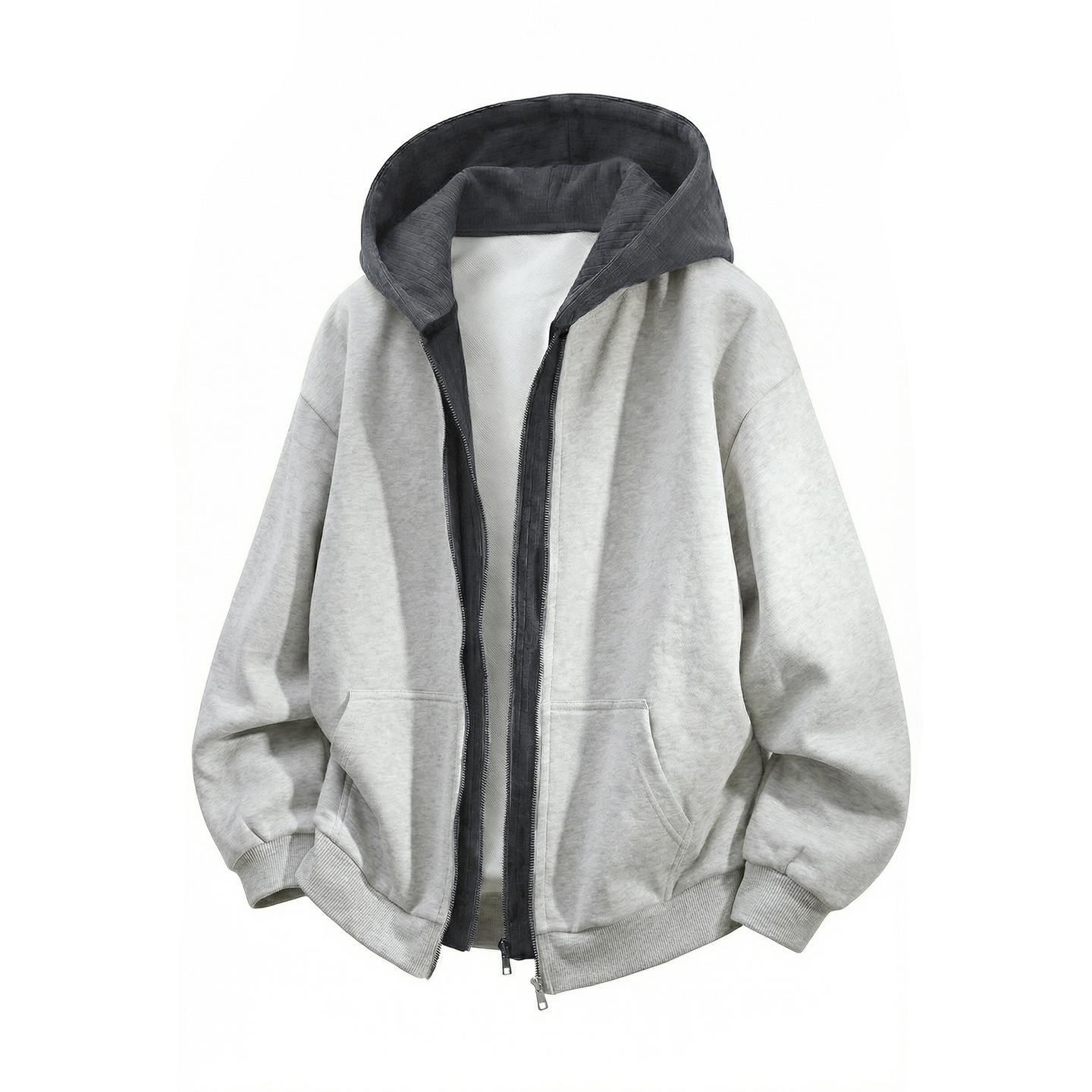 Color-block Knitted Patchwork Fake Two-piece Hooded Sweatshirt For Designer Hoodie Men Spring Heavy Texture Casual Hoodie Jacket
