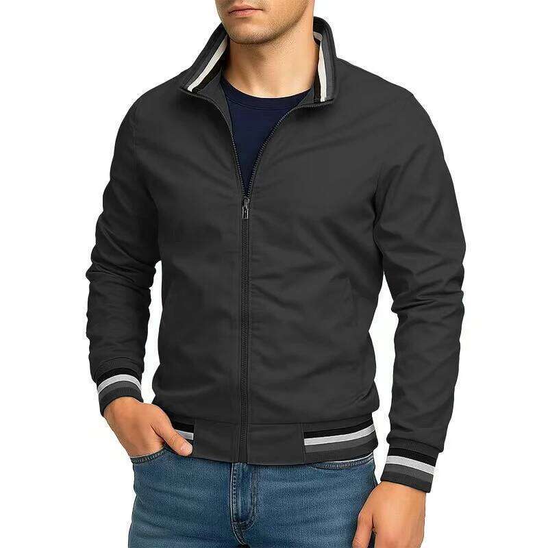 New Men's Solid Color Windbreaker Stand Collar Coats Lightweight Waterproof Outdoor Tops Men Jacket Outerwear Streetwear 26H0311