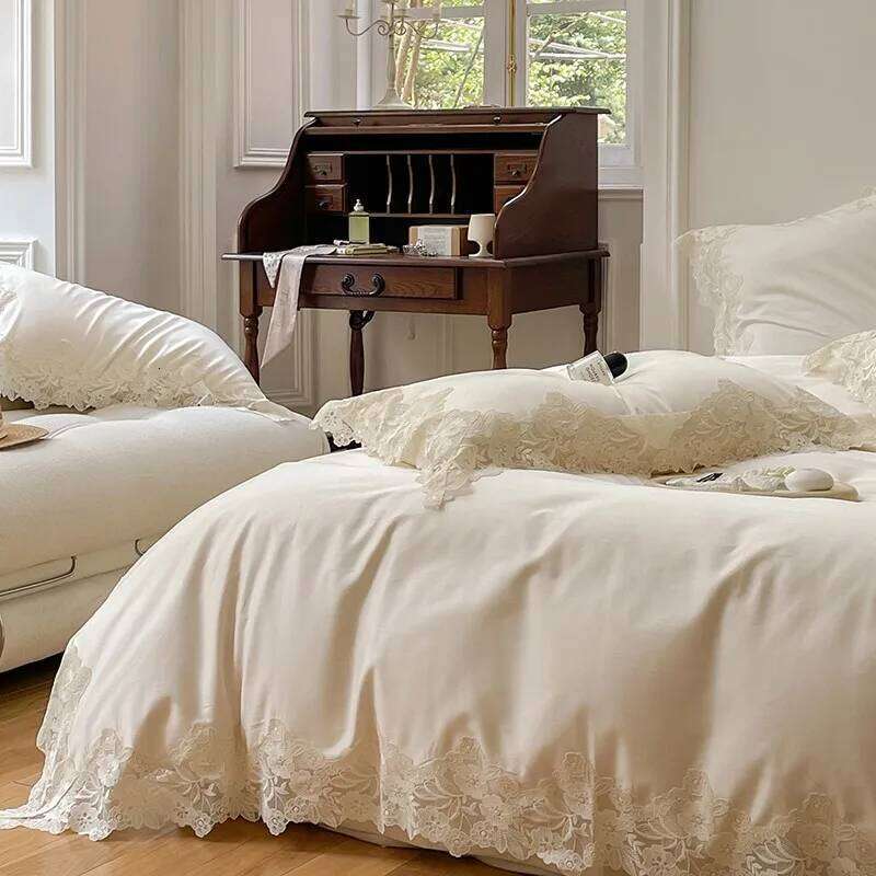 4/7Pcs French Romantic Wedding Chic White Lace Bedding Set 1000TC Egyptian Cotton Ultra Soft Duvet Cover Bed Sheet Pillowcases H260312