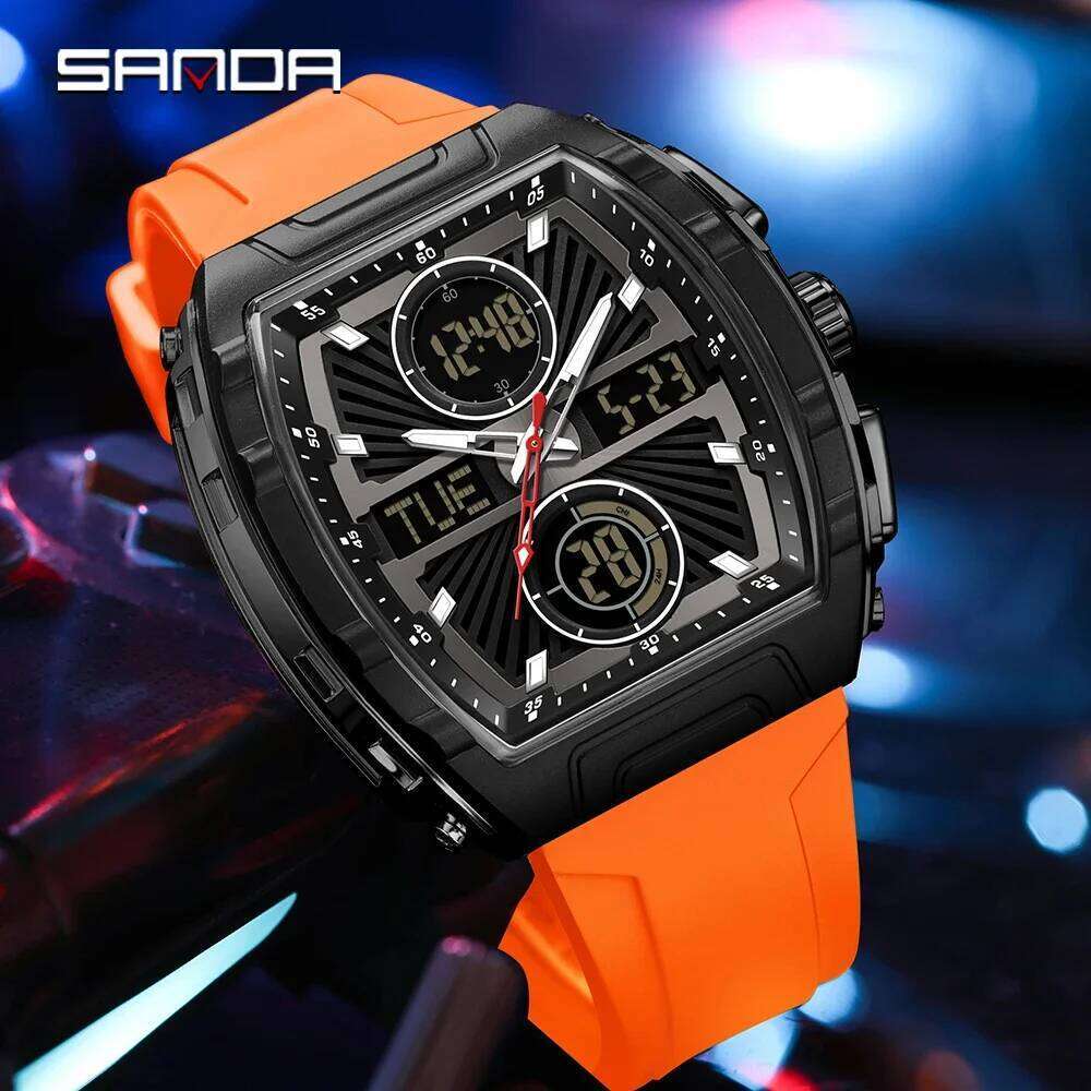 SANDA6231 Luxury Electronic Digital Fashion Trend Multi functional Clock Silicone Waterproof Weekly Date Men's Watch