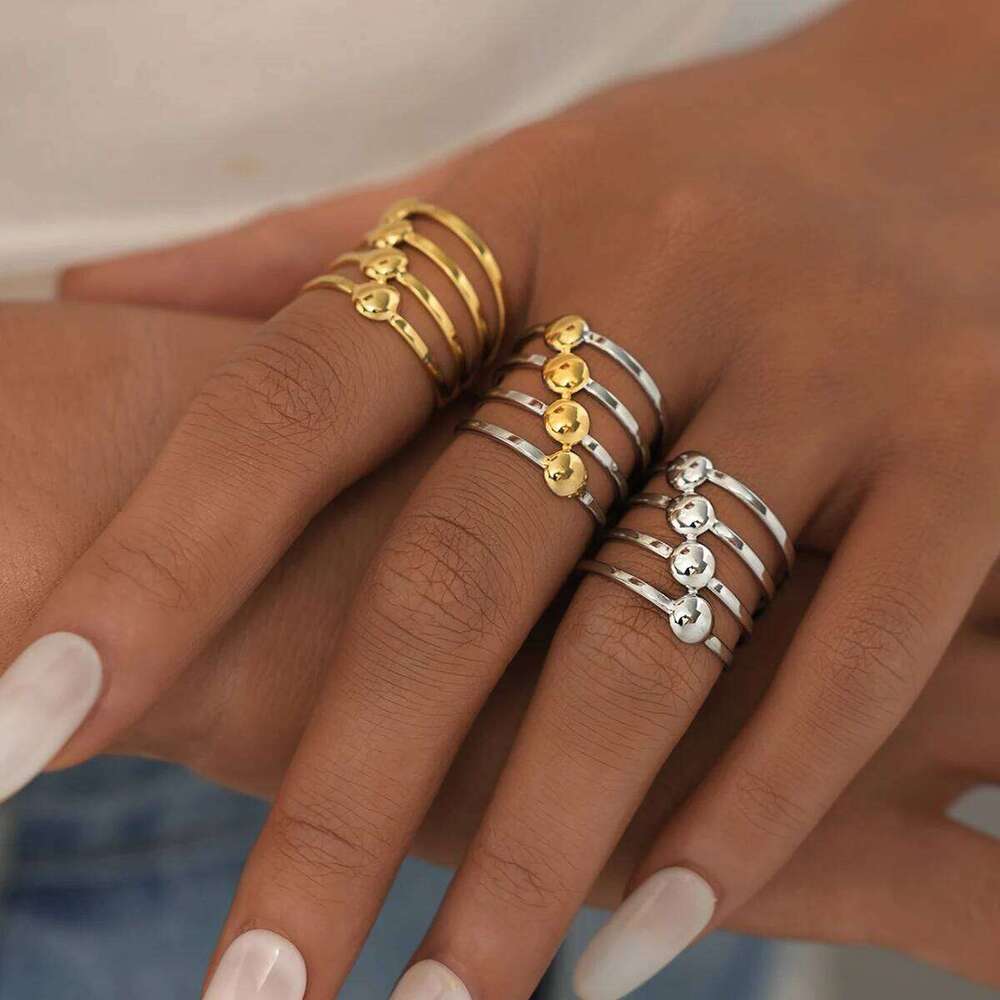 Fashion Geometry Design Stainless Steel Rings 18K Gold Plated Waterproof Quality Ladies Jewelry For Daily Wear Vacation Seaside H260312