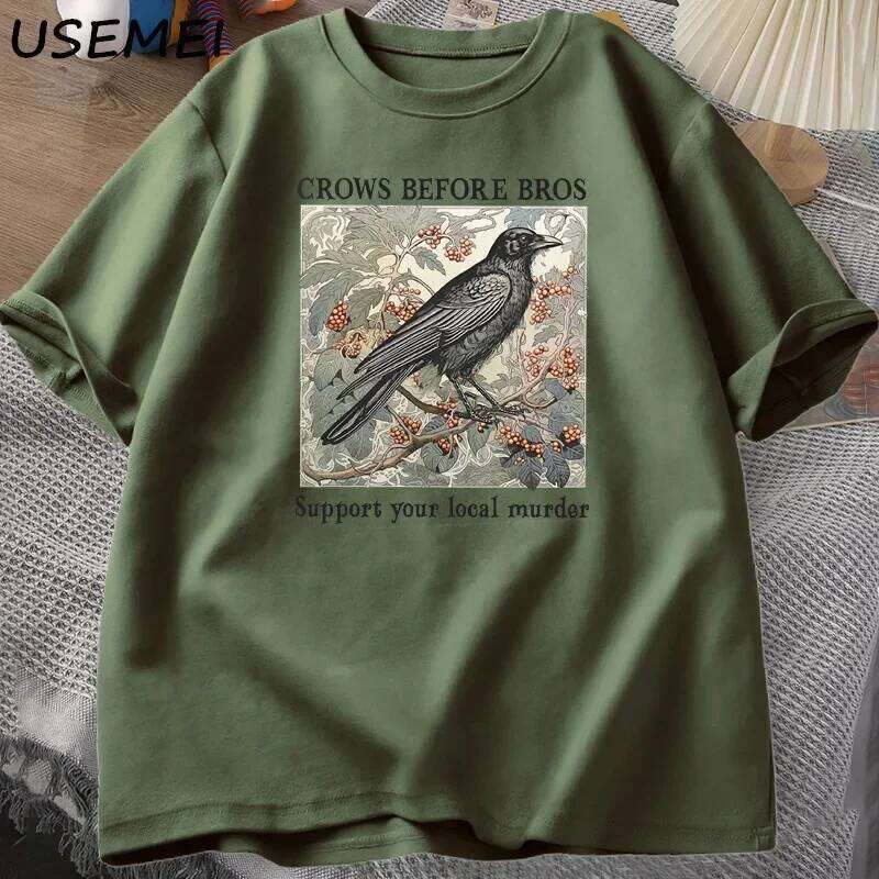 Funny Crows Before Bros Retro T Shirt Women Men Halloween T-shirt Casual Cotton Crewneck Short Sleeve Tee Dark Academia Clothing Z260312