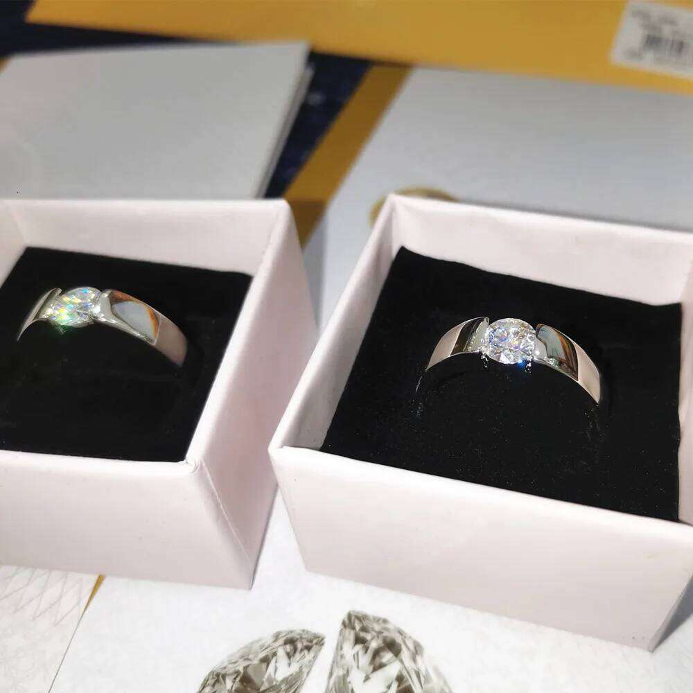 Fine Jewelry Original 925 Sterling Silver Ring Solitaire 6mm 1Ct Diamond Wedding Rings for Women and Men H260312