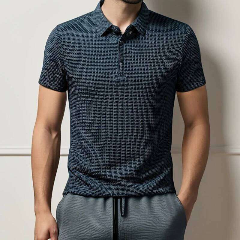 New Men's Business Casual Short Sleeved Bone Flower Solid Color POLO Shirt Fashion Breathable Comfortable Summer Versatile Top 26H0312