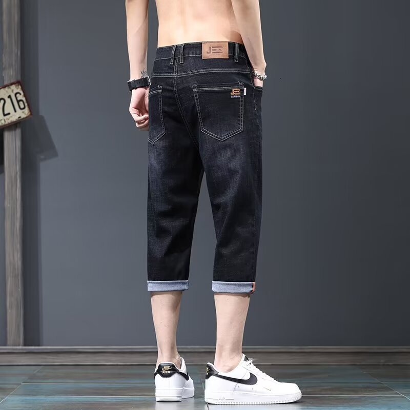 Trendy Black Pants Mid-length Designer Pants Pants Trendy Brand Men's Versatile Cropped Pants Summer Thin Loose Straight Denim Shorts
