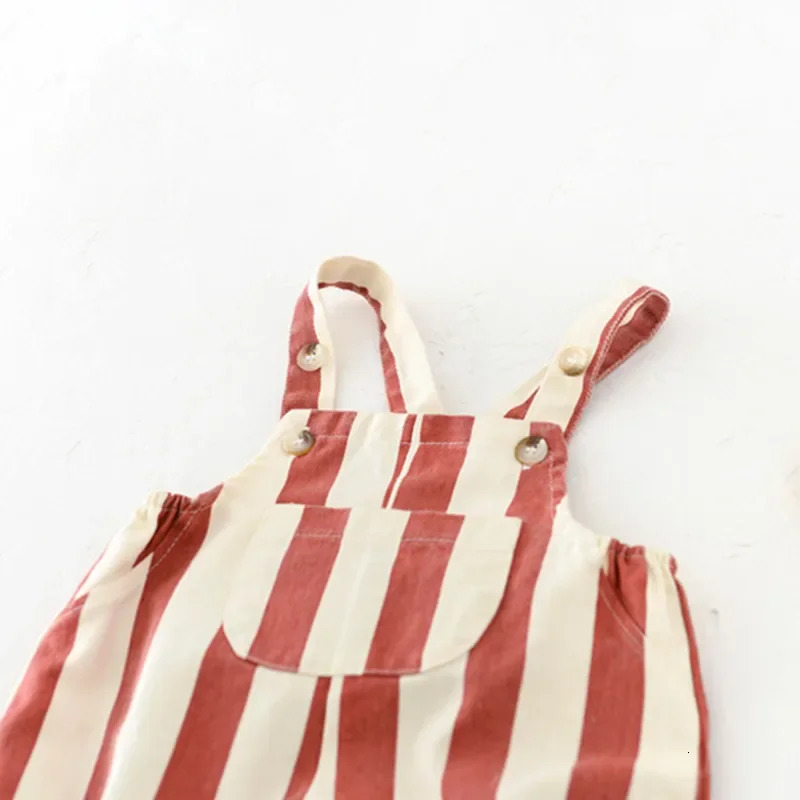 Spring Kids Baby Overalls Striped Letters Boys and Girls Suspenders Pants Big Pocket 03Y Loose Bib Infant Jumpsuit 260311