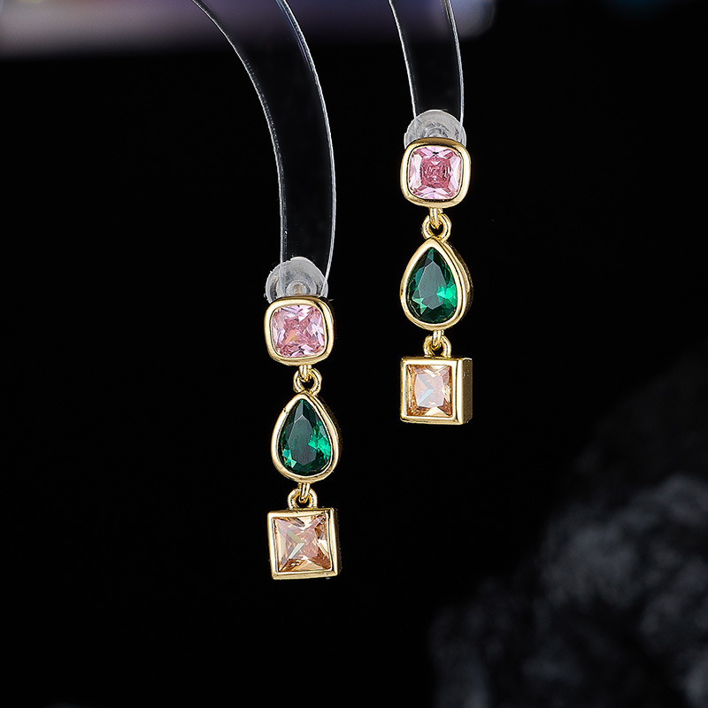 Designer Luxury Colorfuly Gemstones Earrings And Necklace For Women Ins Style Sparkly Cubic Zircon Irregular Geometric Cz Stones Wedding Hip Hop Jewel