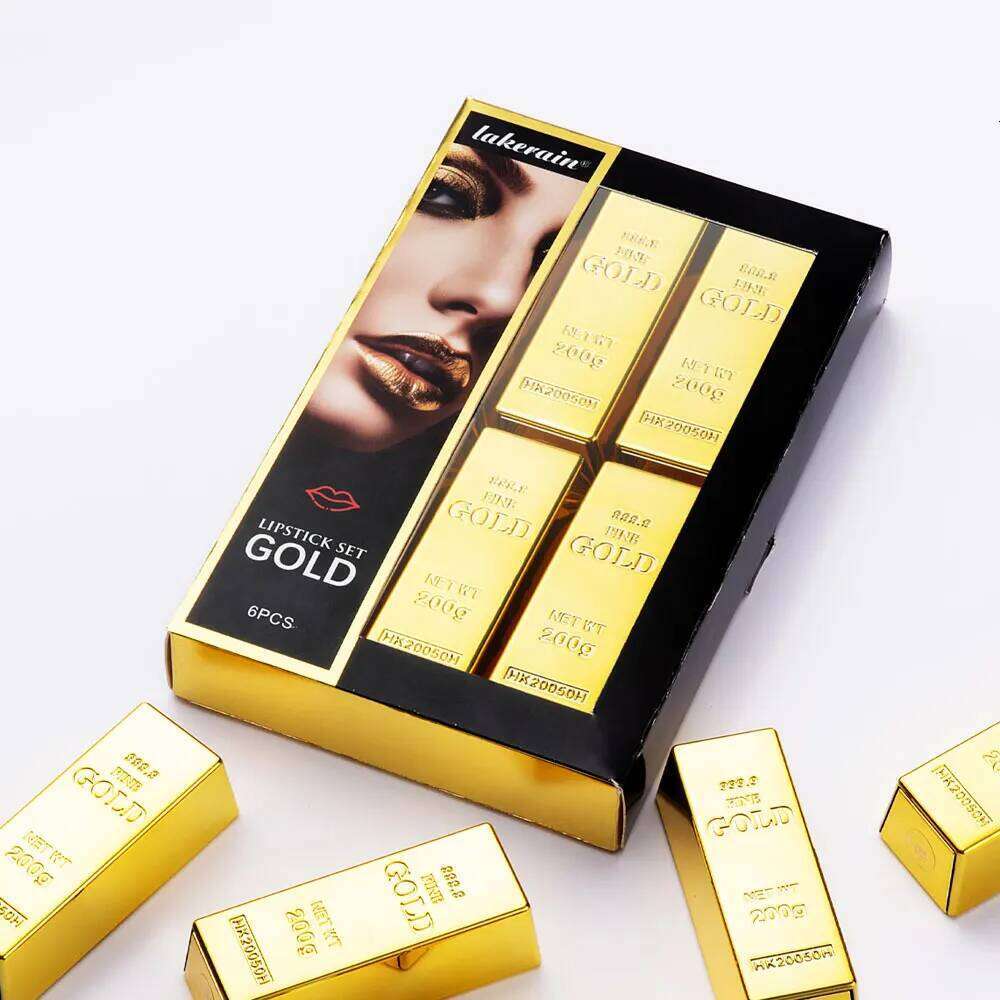 6pcs Matt Lipstick Set Gold Brick Matte Red Pink Waterproof Long Lasting Lip Tint Girl Lipsticks for Girls Woman Pack W260311