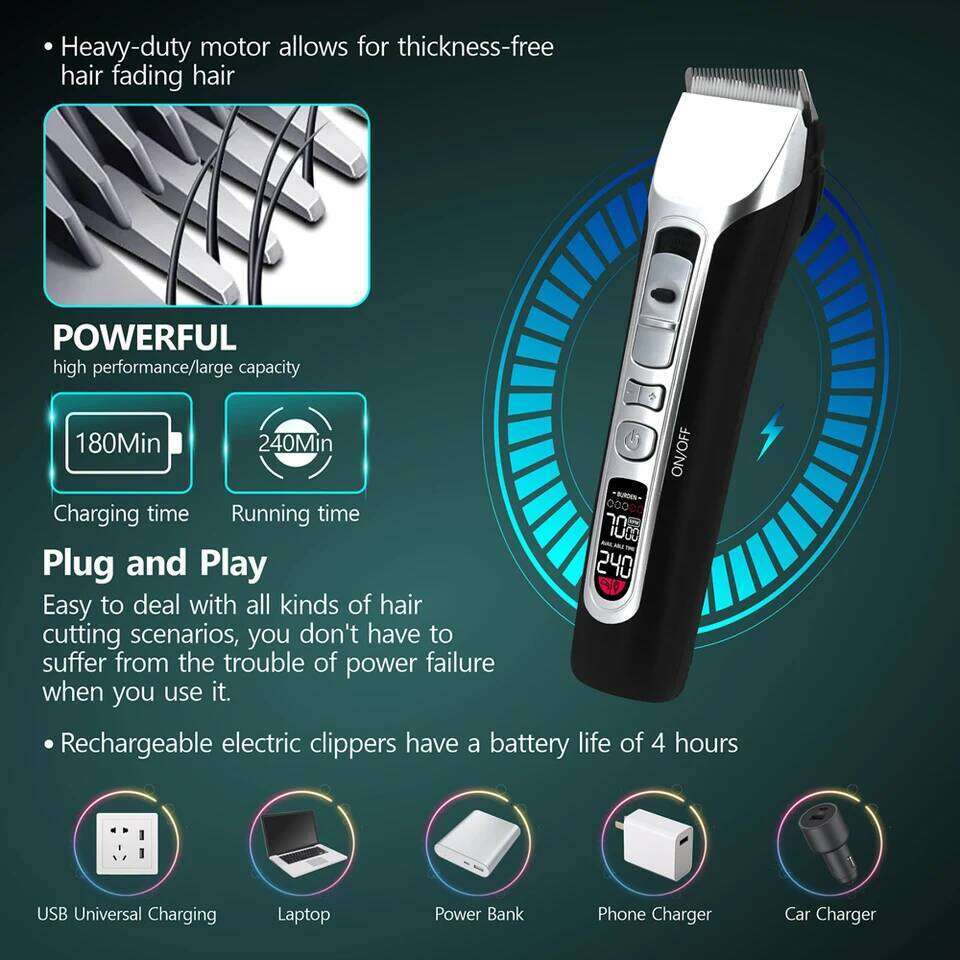 Professional Clipper Titanium Ceramic Trimmer LCD Display Strong Power Salon Barber Hair Cutting Machine For Men C260312