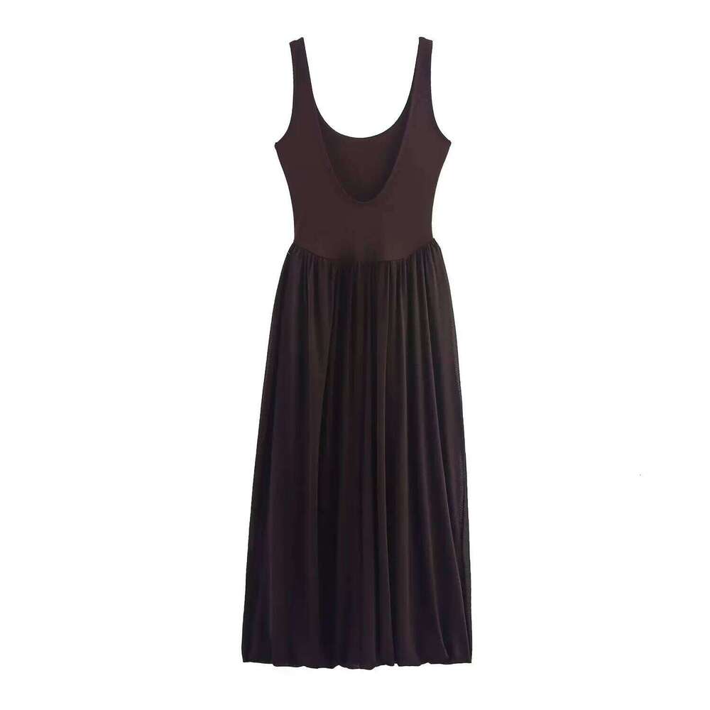 2025 Summer New Women's Wear Slim Fit Temperament Elegant Tulle Splicing Solid Color Suspender Dress C260312
