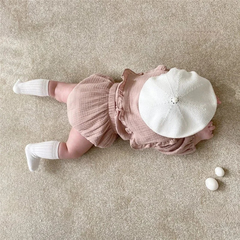 2pcs born Baby Girls Clothes Organic Cotton Ruffled Collar Lapel Long Sleeve Shirt Top Bread Pants Korean Casual Clothing 260311