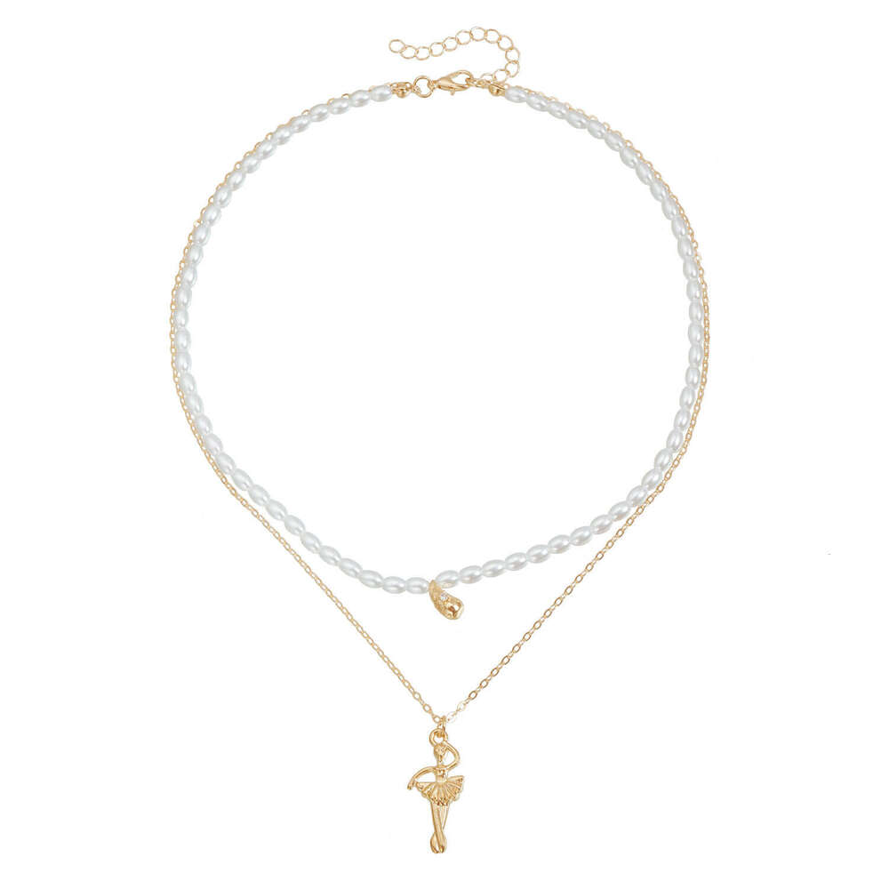 Pearl Necklace Light Luxury Collarbone Chain Dancing Girl Pendant Simple Sweater Chain