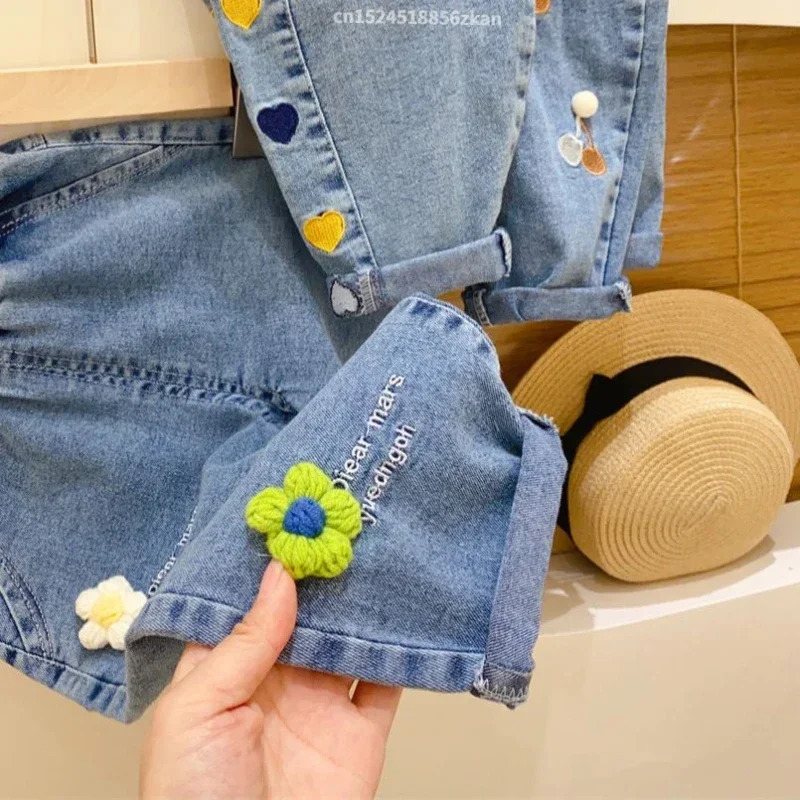 Ambroidered Flower Girl Jeans Baby Boy Kids Pants Daduhey Wide Leg Harem Trousers Clothes Bottoms 260311