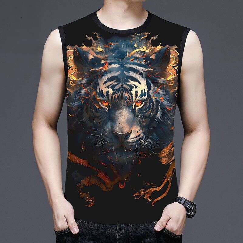 20206 Summer for men, vest with dragon pattern, casual sports thin men's clothing, trendy sleeveless T-shirt