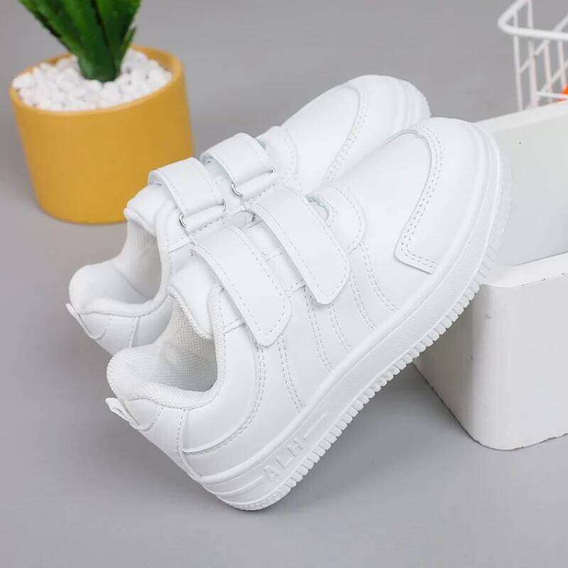 Child PU Material White Sneakers-Spring/Summer Unisex Soft-Soled Casual Slip-On Shoes for Primary Students, Comfort and Breath H260312