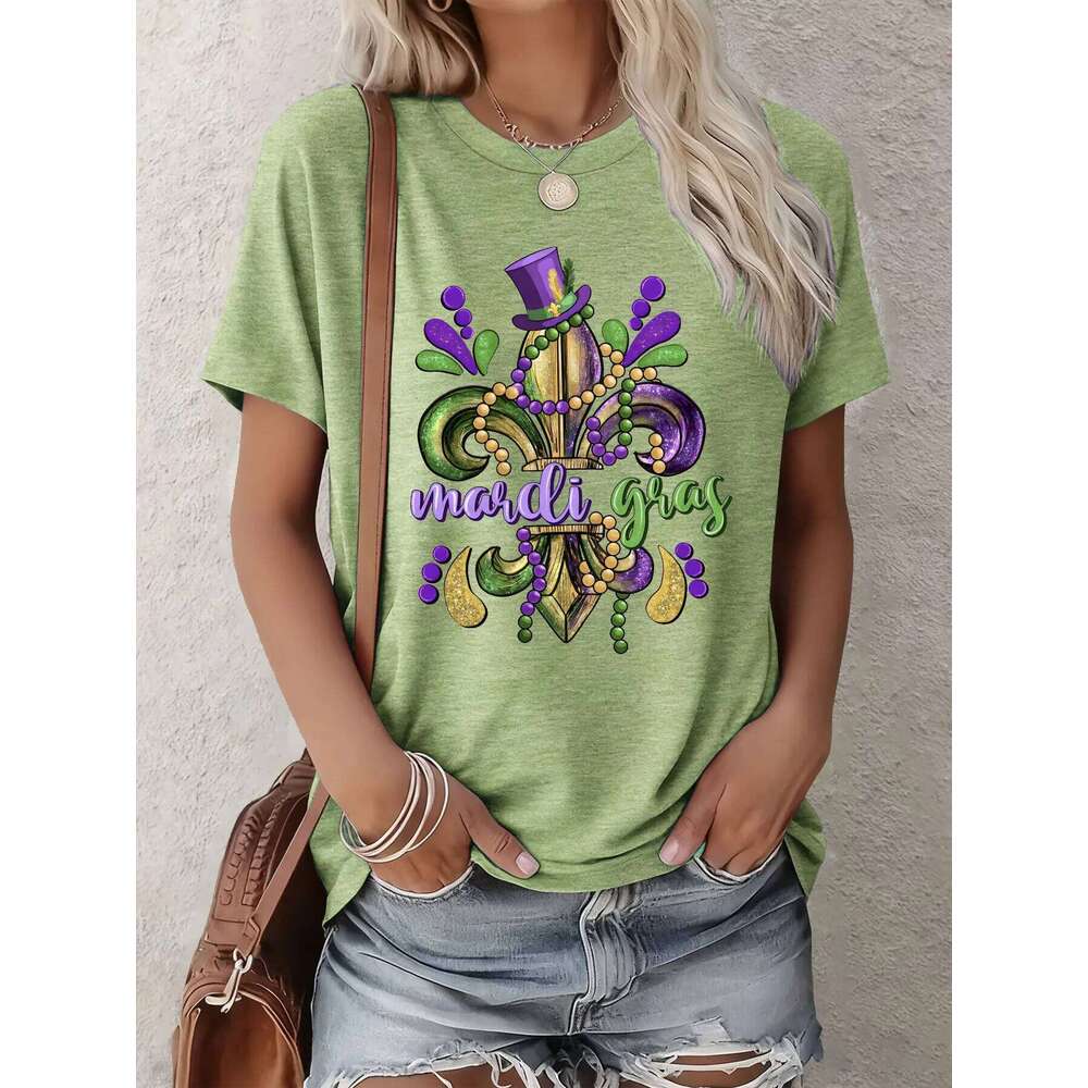 Womens Mardi Gras T Shirt New Orleans Golden Fleur De Lis Purple Top Hat Summer Short Sleeve Casual Party Gift 5 Colors Z260312