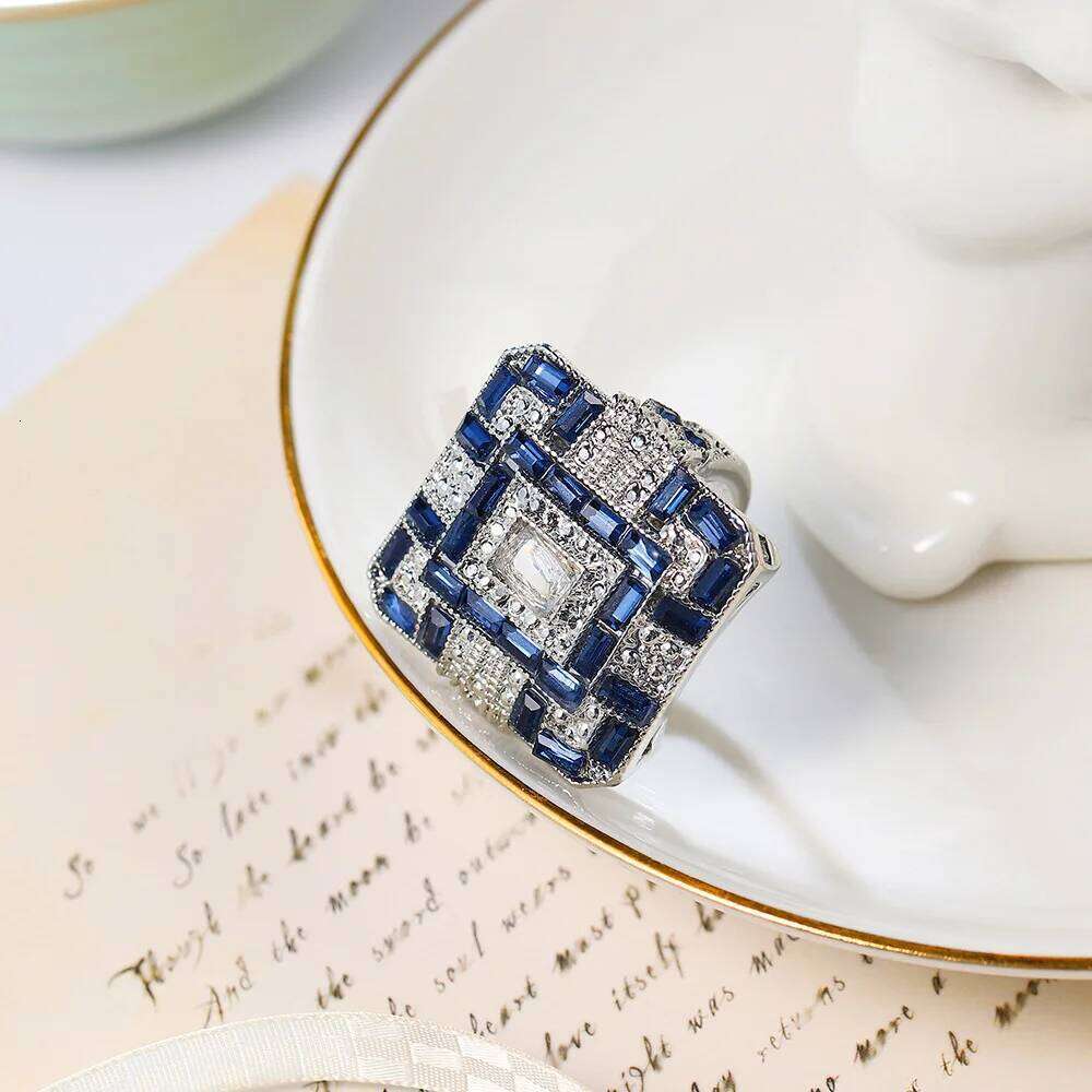 Vintage Style Big Blue White AAA+ Zircon Stone 925 Silver Square Rings For Women Fashion Wedding Engagement Jewelry Hot Sale H260312