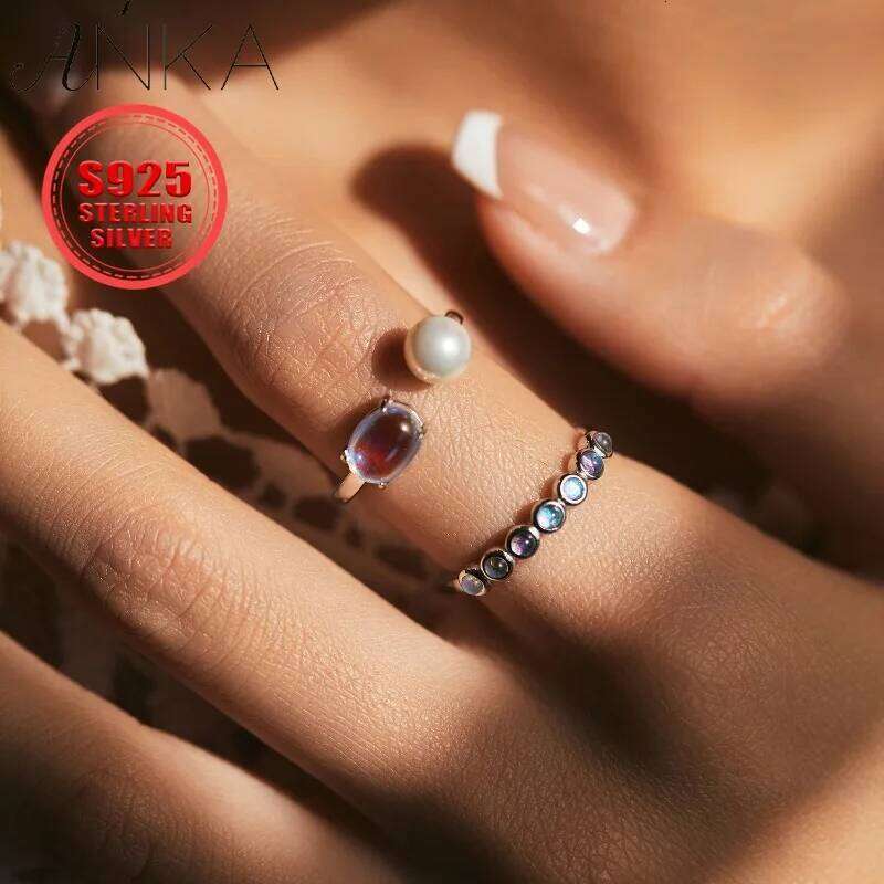 S925 sterling moonstone ring, diamond lined and stacked wearing silver rings for women engagement ring jewelry H260312