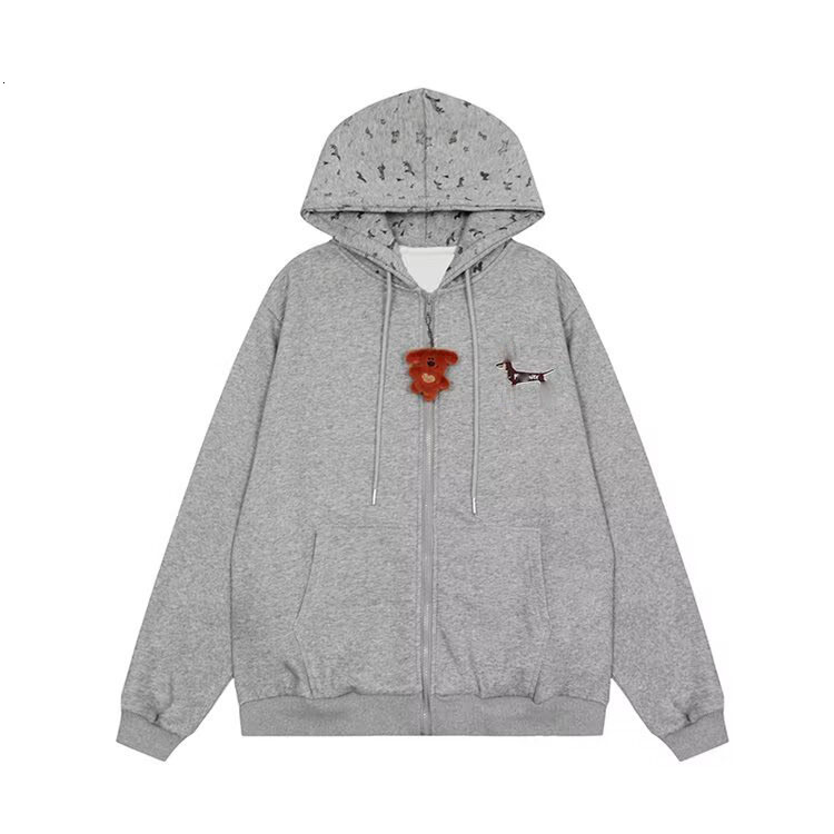 Unique Design Hooded Sweatshirt For Women New Designer Hoodie Spring/autumn Retro Jacket Cardigan Trendy Gray Top