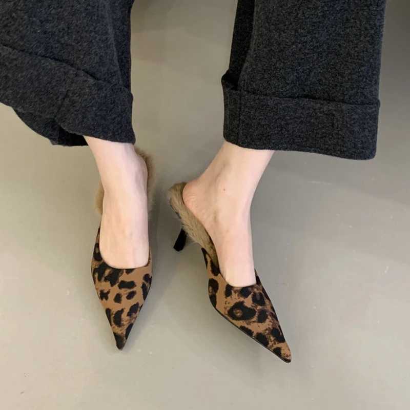 SUOJIALUN 2025 Winter New Women Slipper Fashion Warm Plush Ladies Elegant Slip On Mules Thin High Heel Dress Pumps Shoes K260312