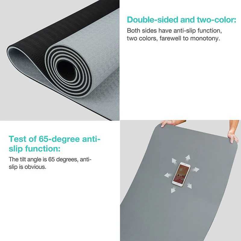 Yoga MatDouble-Sided Non Slip Eco Friendly Fitness Exercise Mat with Strap TPE YogaMats for Women Menfor YogaPilatesExercise M260312
