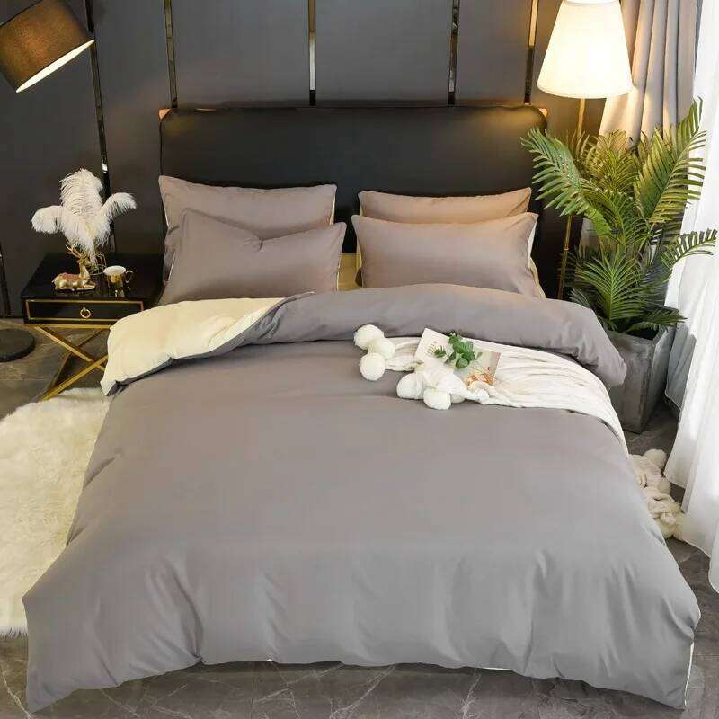 Solid Color Four-piece Set Water-washed Cotton Brushed Quilt Cover Bed Sheet 2 Pieces Pillowcase Thickened Bedding H260312
