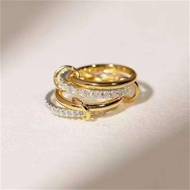 A Niche Two-Color Four-Ring Copper Ring, Hypoallergenic, Ins Style, Stacking Artifact, Suitable For Young Wome Jewelry H260312