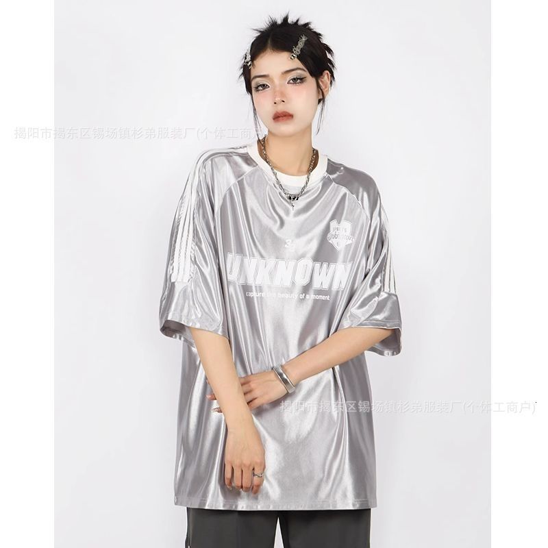 2025 New Shiny Design Short Sleeve T-Shirt for Men and Women Summer Couples American Style Three-Bar Raglan Sleeve Half Sleeve 241216