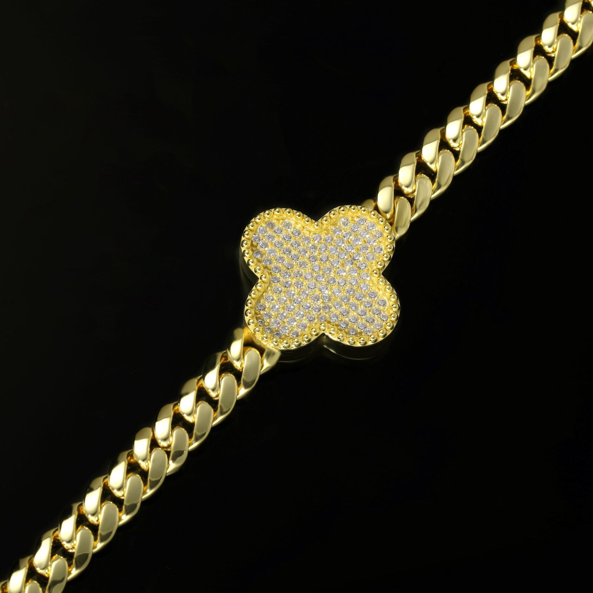 Bracelet Spring Buckle Four-Leaf Clover Zircon Bracelet Tennis Chain Men's High-End Versatile Bracelet Jewelry