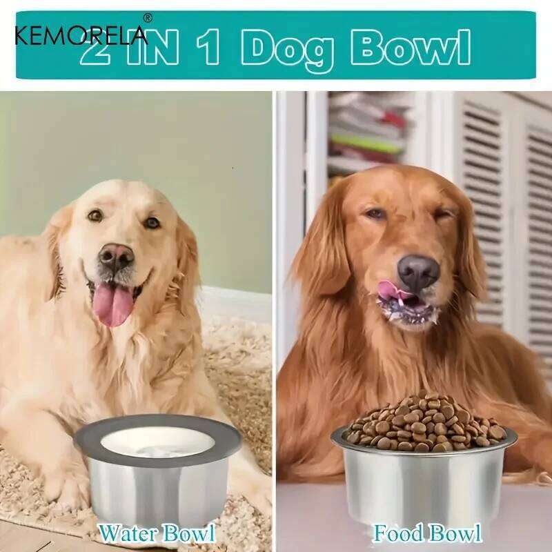 Stainless Steel Dog Bowl with Floating Disk Design, Anti-Spill Non-Wet Mouth Pet Drinking Bowl, Slow Feeder Water Dogs 26Y0312