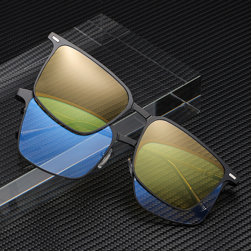 Magnetic clip-on multifunctional flat square frame polarized men's sunglasses, trendy sun protection outdoor glasses