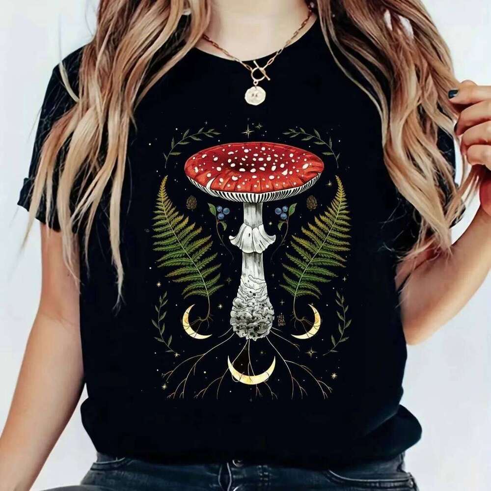 Vintage Botanical Graphic T Shirt Men Women Unisex Mushroom Witchy Shelf Print Casual Short Sleeve Summer Top Tees Z260312