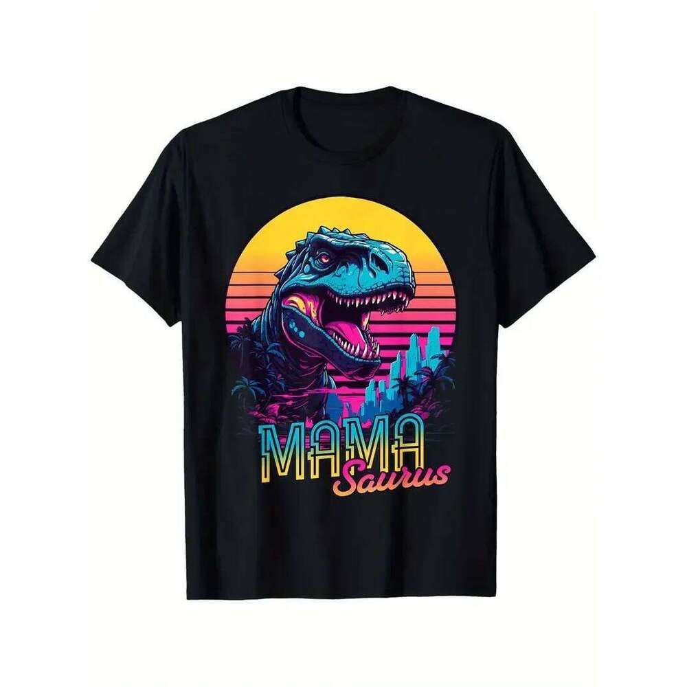 Funny MamaSaurus T-Rex Dinosaur Mom T-Shirt Retro Vintage Tee Soft Crew Neck Short Sleeve Shirt - Mother's Day Gifts for Women Z260312