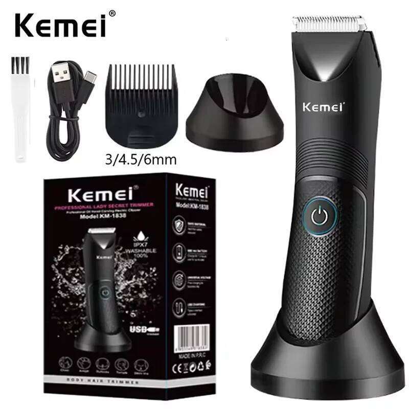Kemei KM-1838 Groin Area Trimmer Lawn Mower Ceramic Blade Waterproof Wet Dry Clippers Pubic Armpit Body Hair Hygiene Razor C260312