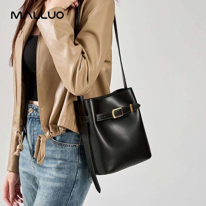 Cow Split Leather Bucket Women Vintage Messenger High Quality Simple Handbag Lady Shoulder Bag Luxury Female Crossbody Bags