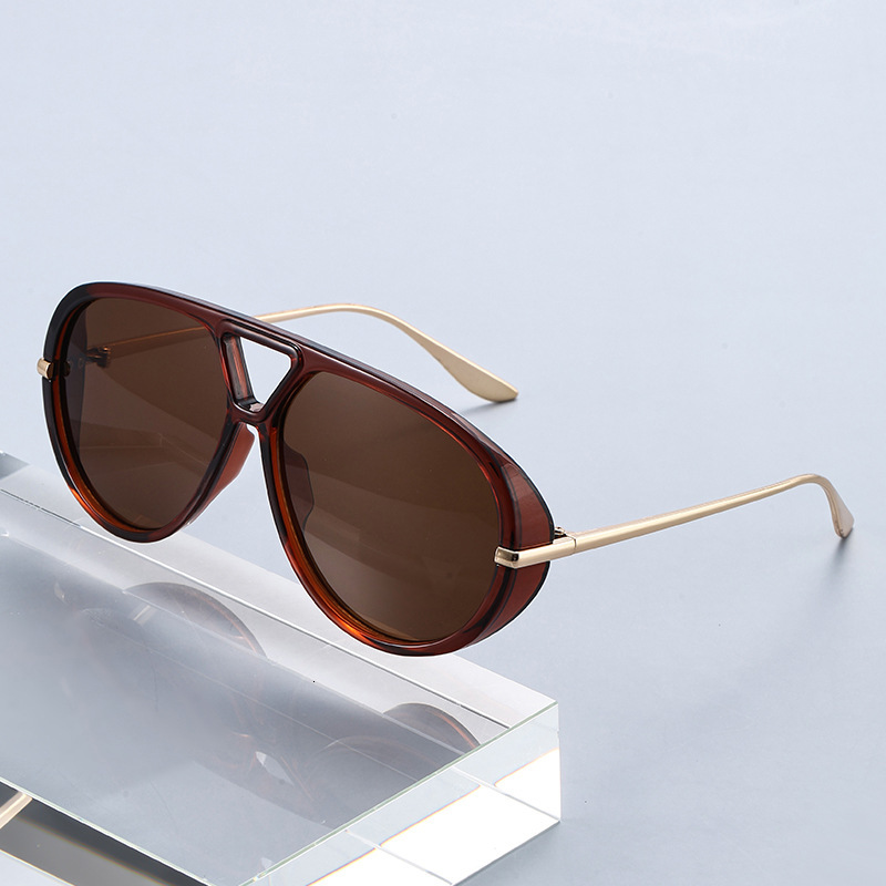 New Pilot Metal Large Frame Glasses Trendy Retro Simple UV Protection Toad Style Double Bridge Sunglasses
