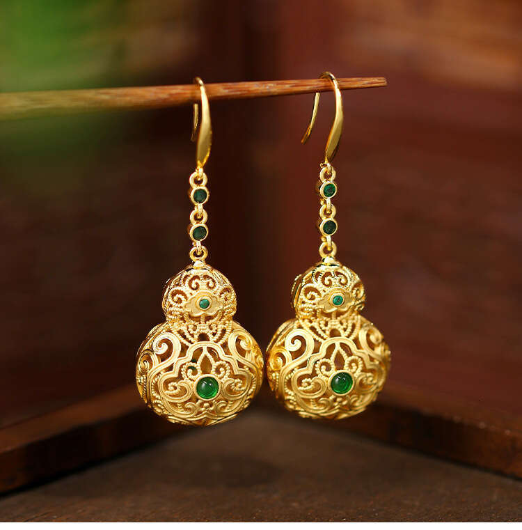 craftsmanship gourd and pendants, hollowed-out sachet, vintage ethnic ancient style earrings