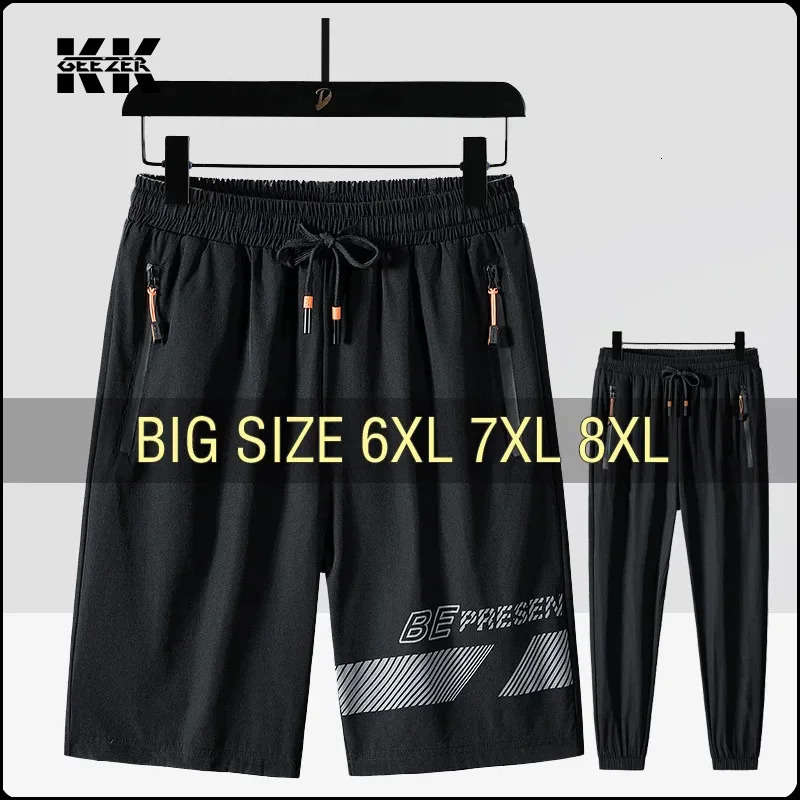 Men Shorts Ice Silk Stretch Pants 6XL 7XL 8XL Plus Size Summer Beach Quick Dry Breathable Sport Trousers Running Black 260228