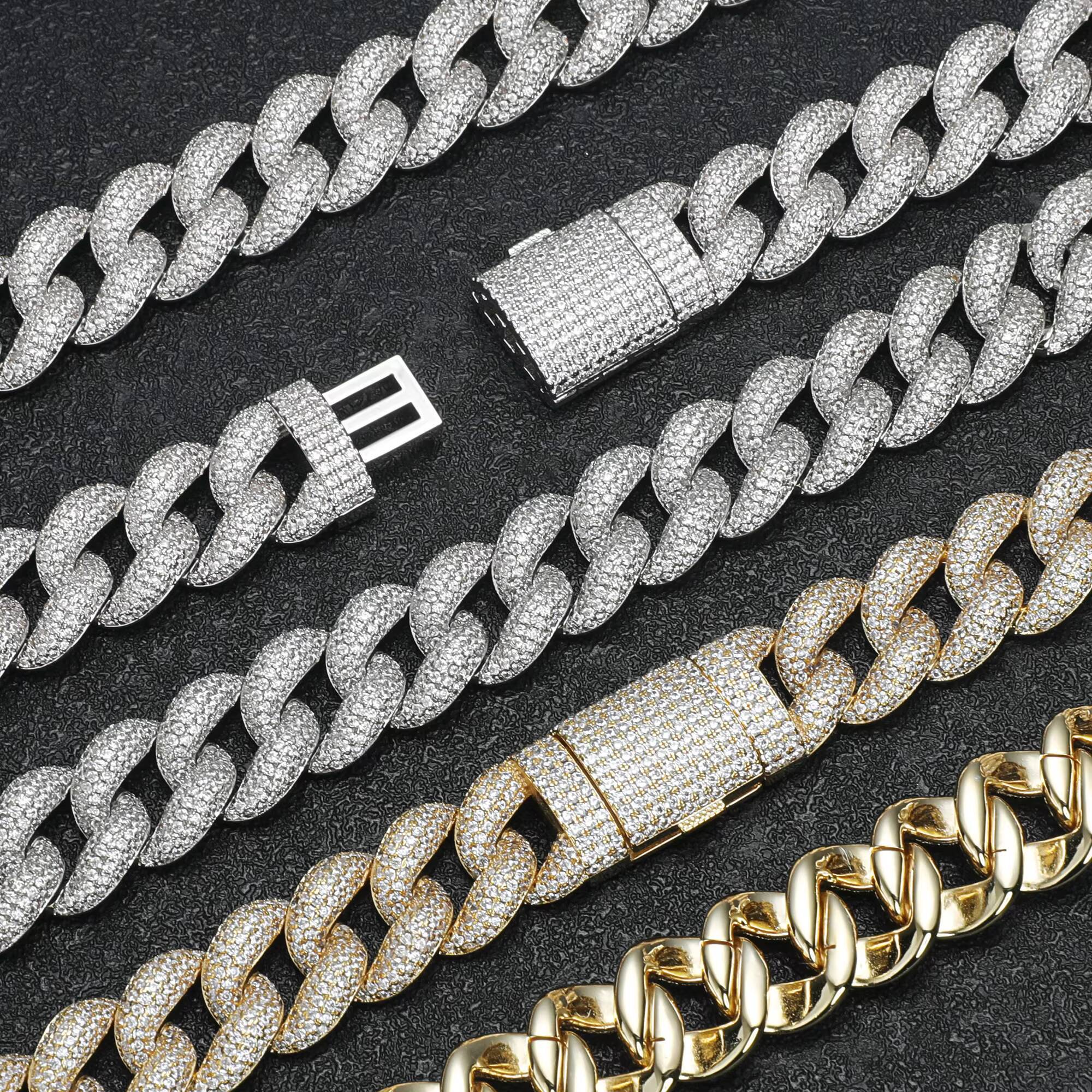 Diamond Chain 925 Mens Ladies Moissanite Cuban 15mm Sterling Silver Full Iced Out Moissanite Cuban Link Chain