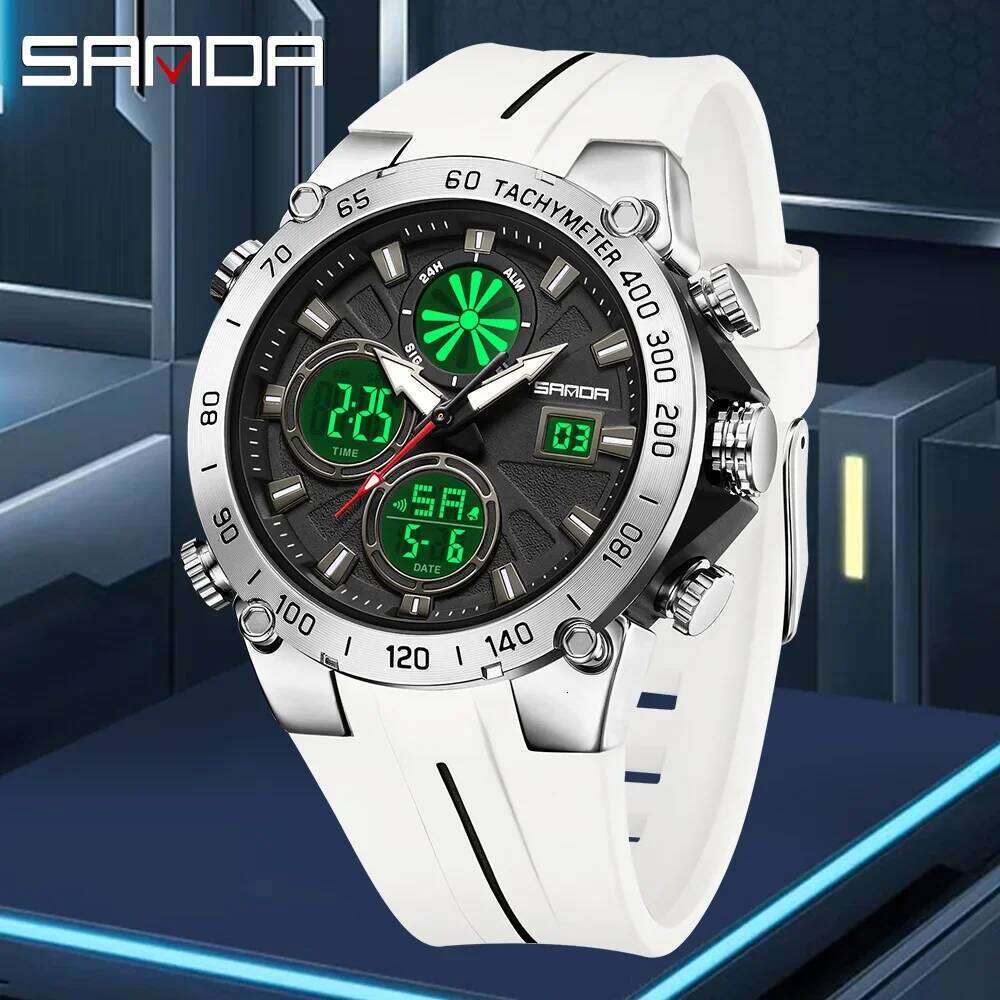 SANDA6262 Top Fashion Men's Sports Watch Waterproof LED Analog Digital Dual Display Electronic Clock Stopwatch
