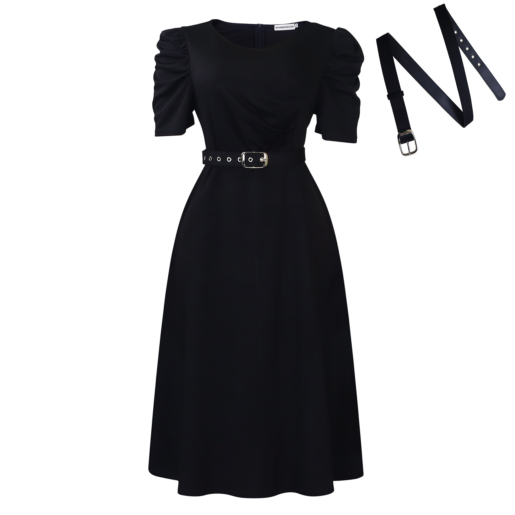 D490 Womens Summer New Fashion Elegant V-neck Pleated Flared Dress