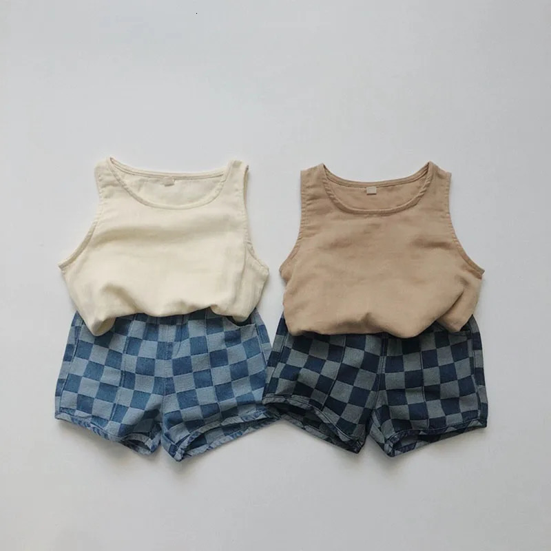 MILANCEL Summer Kids Checkered Denim Shorts 16 Y Comfortable Childrens Wear Girls Casual Pants 260311